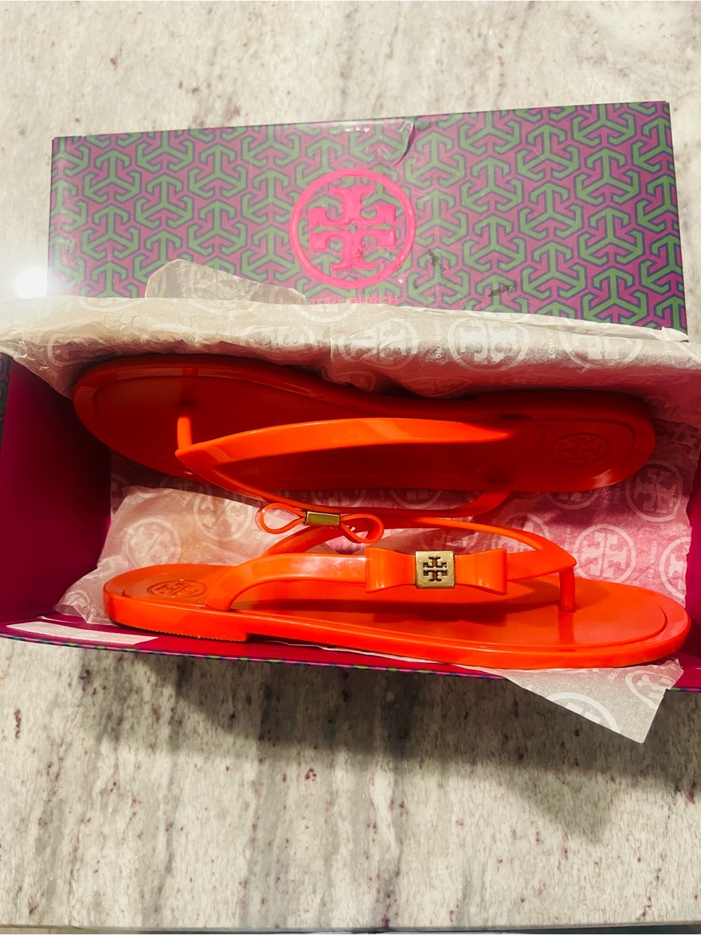 Tory Burch Orange Miller Jelly Thong Sandals size 8